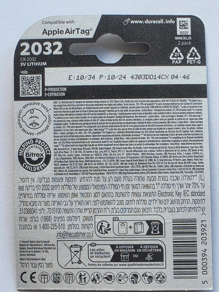 Duracell knapcelle batteri CR2032 2 stk./pakning.
