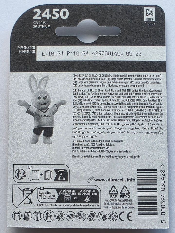 Duracell knapcelle batteri CR 2450 1 stk./pakning.
